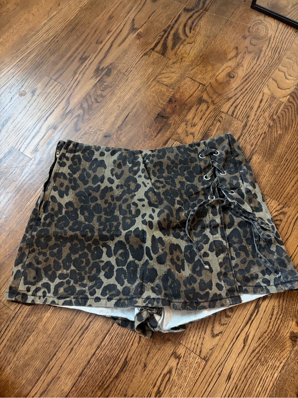 SHEIN Leopard Print Mini Skort in Brown and Black with Side Lace-Up